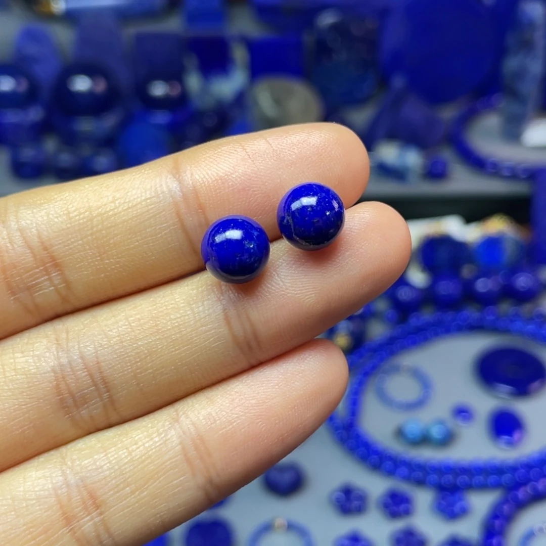 青金石银S925镶嵌8mm耳饰