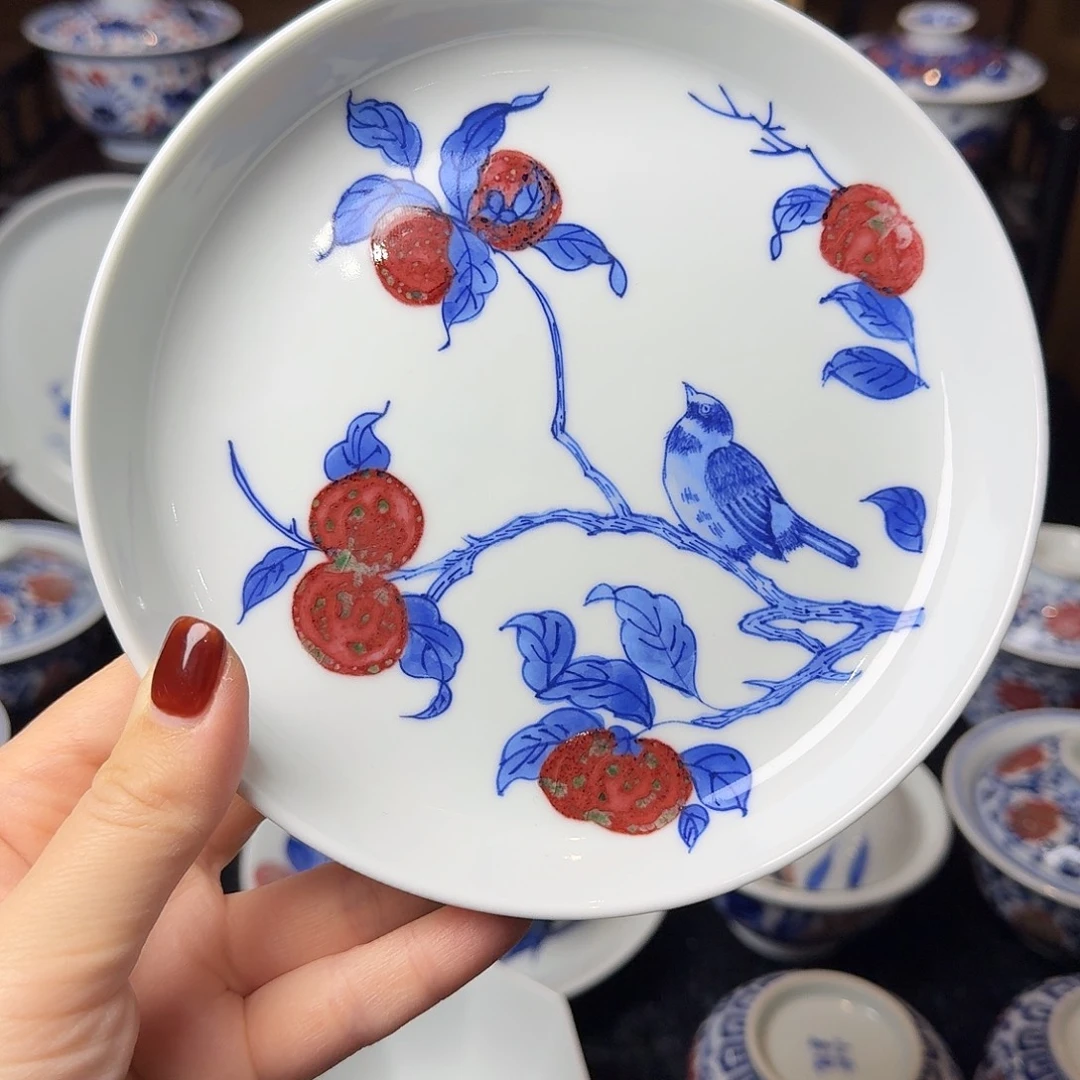 只***禾青花釉里红鸟壶承