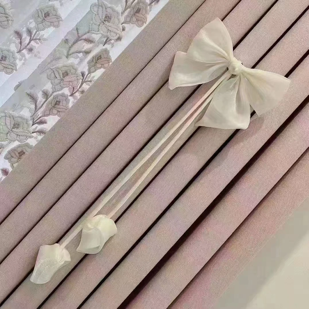 窗帘花边布艺帘头挂件长条珍珠蝴蝶结别针款窗饰立体布艺花边