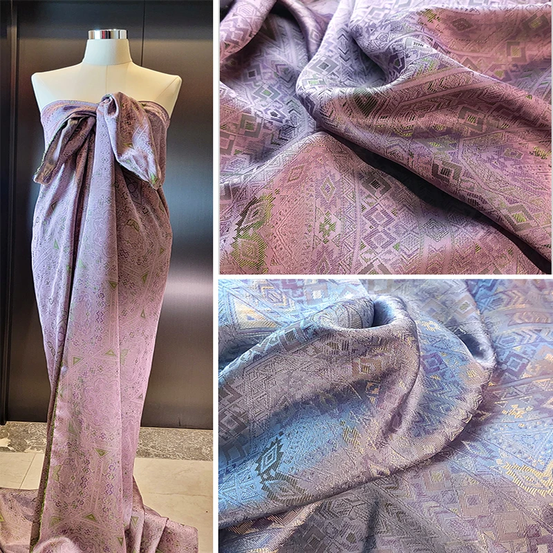 双色人丝几何提花面料超出片连衣裙衬衫头巾披肩设计师布料
