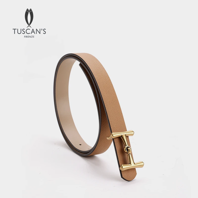 TUSCAN'S CREATIONS时尚百搭真皮休闲棕色女士简约皮带时代集团