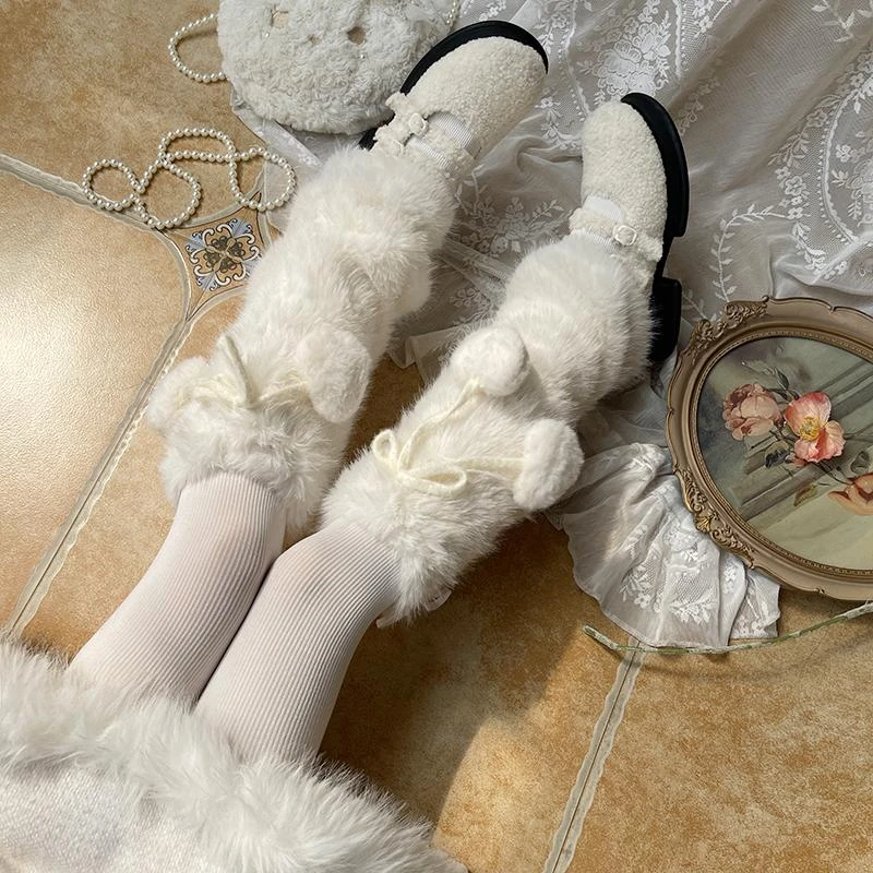 【小田不田】袜贵人毛毛绒爱心保暖御寒少女洛丽塔可爱jk软妹袜套