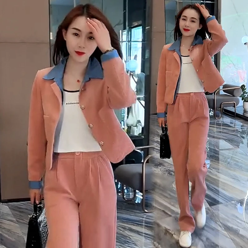 时尚翻领衬衫假两件女春秋季2025年新款显瘦polo领上衣两件套装