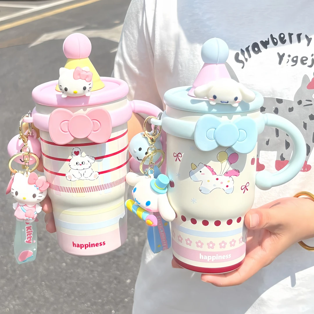 Hello Kitty大容量卡通保温杯女生ins办公室吸管学生保冷冰霸杯子