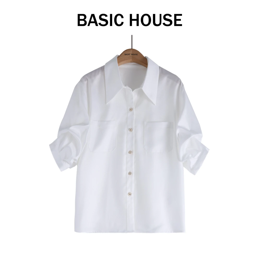 Basic House/百家好显瘦气质时尚夏季白色衬衫B1335B56AR2