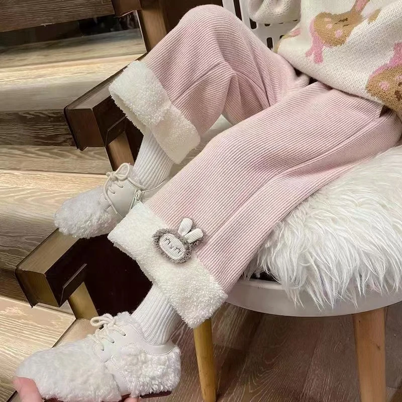 女童加绒裤24冬新款韩版女童时尚休闲加绒加厚阔腿裤儿童洋气宝宝