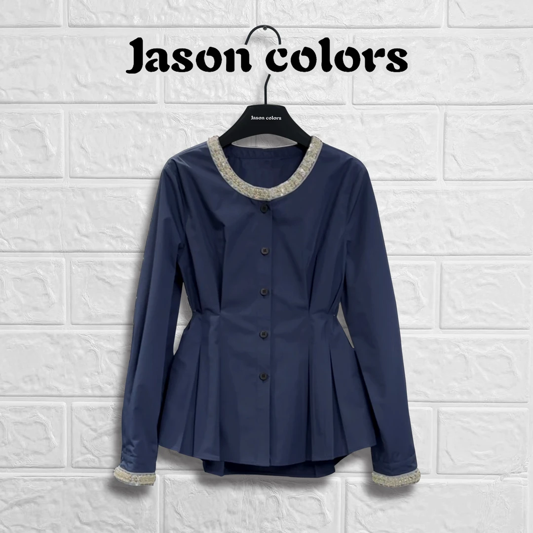 【Jason colors】2025新款条纹长袖衬衫小众设计感法式上衣蓝色条纹