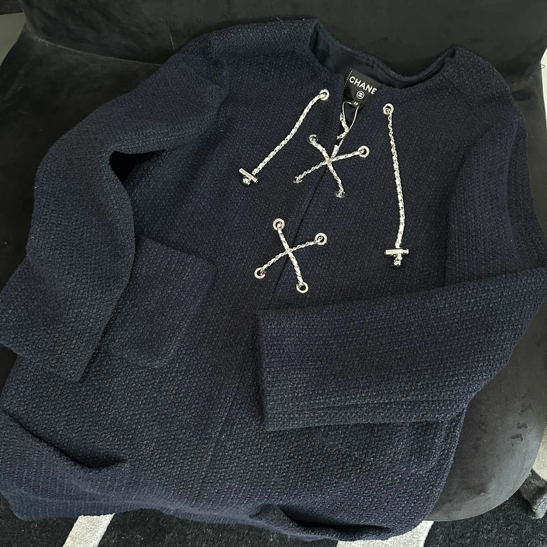 99新 Chanel/香奈儿 Chanel香奈儿车站系列蓝色粗花呢连衣裙38码