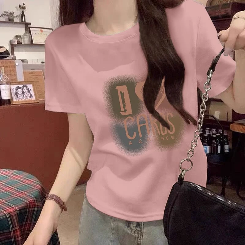 正肩圆领短袖T恤女薄款夏季韩版潮宽松半袖女士体恤上衣纯棉百搭