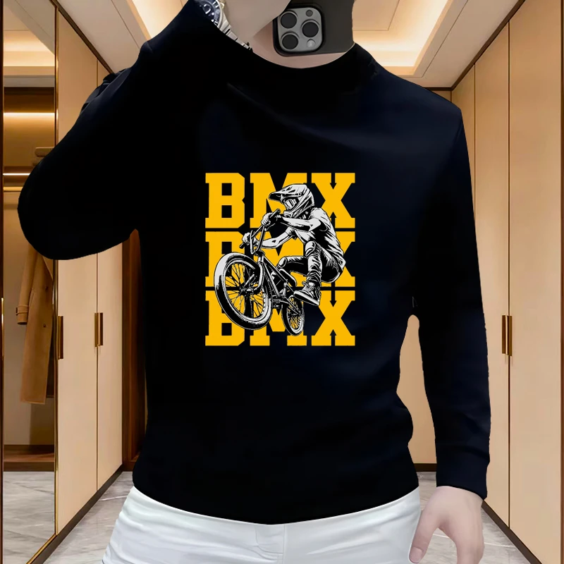 秋冬季高档男士上衣服2025新款加绒宽松长袖圆领套头重磅轻奢卫衣