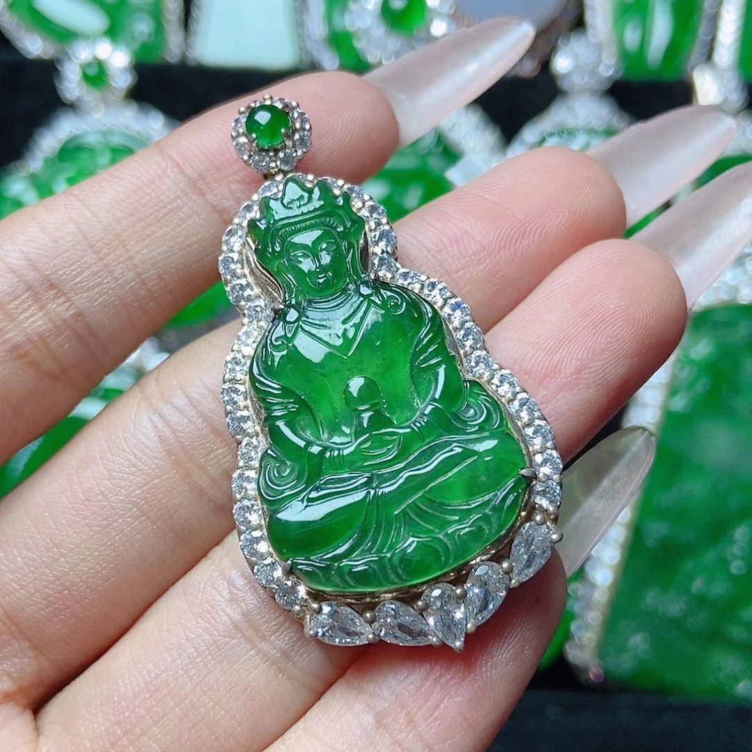 颈饰银S925镶嵌翡翠