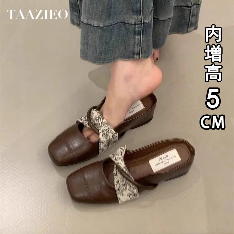 TAAZIEO网红增高百搭半拖鞋复古女夏外穿2025新款洋气高跟玛丽珍