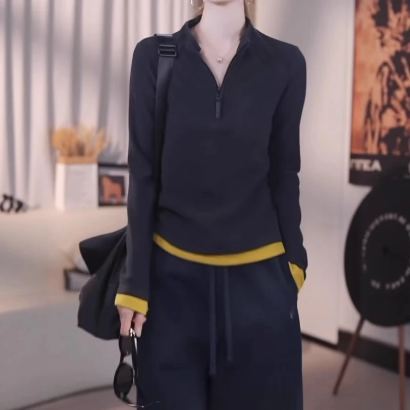 韩版设计感半拉链长袖卫衣女秋季新款胖MM大码女装洋气巨显瘦上衣