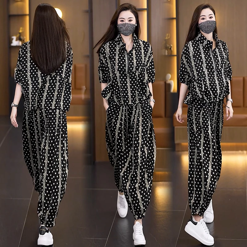 实拍现货2025夏季新款大码女装透气时尚宽松遮肉高级设计感套装