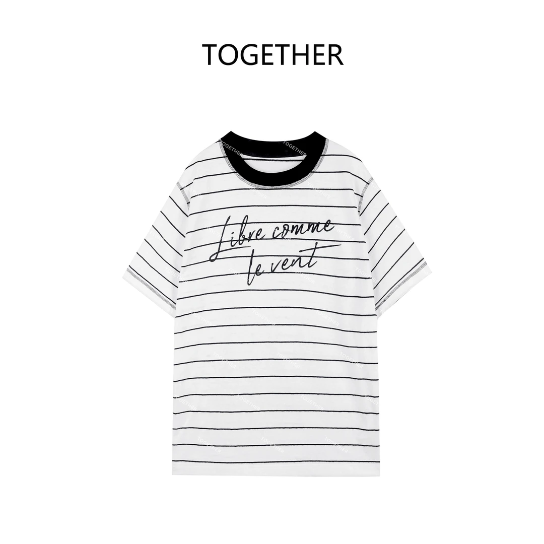 【TOGETHER】 · ·  2025夏季圆领设计条纹休闲百搭短袖901234A