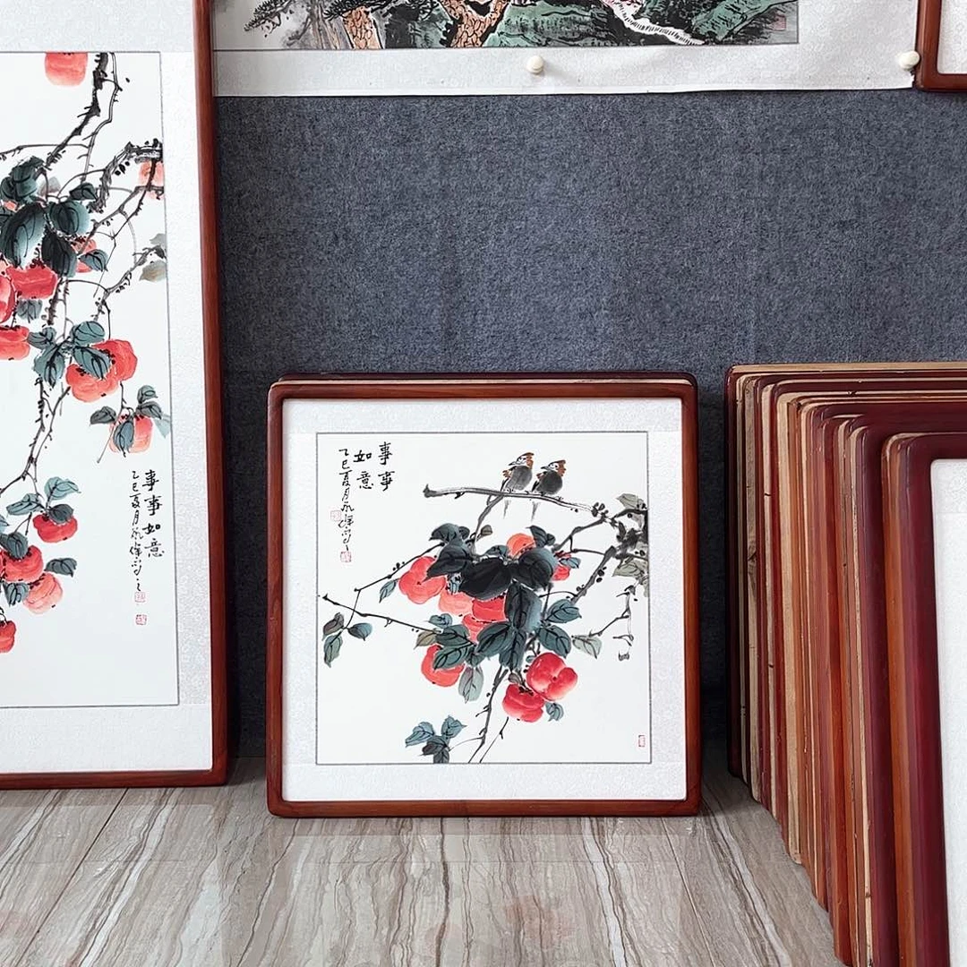 国画书画作品带框63×63厘米