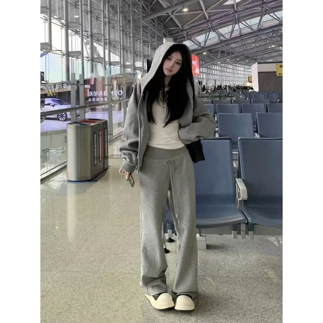 迪卡侬特价美式运动服套装女春秋宽松韩版时尚慵懒风连帽卫衣休闲