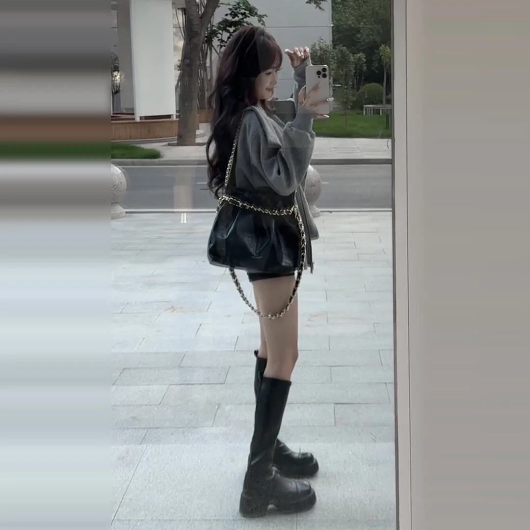 韩系慵懒风设计感灰色立领外套女春秋2025新款高级感短款拉链卫衣