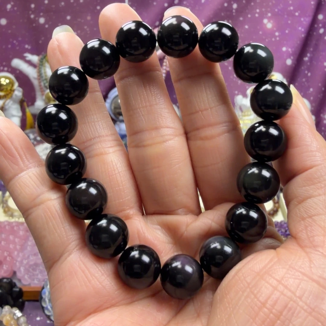 黑曜岩未镶嵌手串彩曜石手串