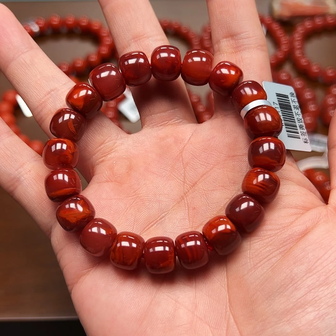 南红玛瑙未镶嵌手串原矿11m川料牛血红火焰纹收藏级