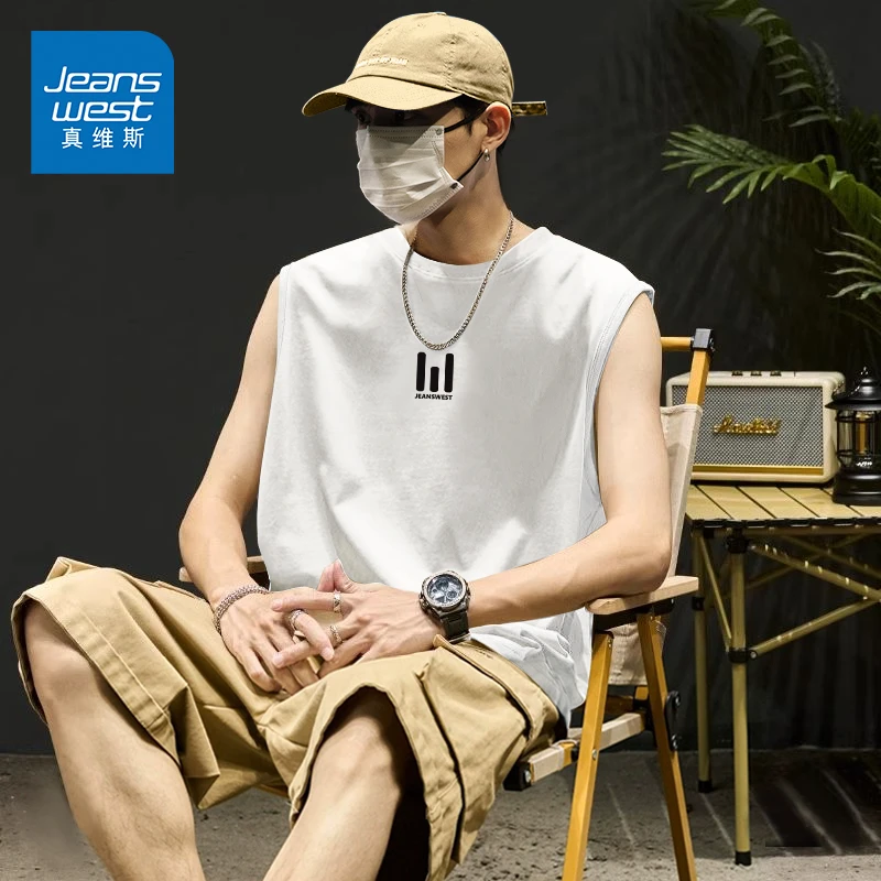 真维斯简约纯棉坎肩男夏季潮流休闲背心男款2025新款健身无袖t恤A