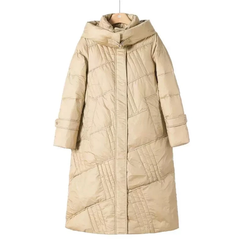 休闲保暖鹅绒服长款羽绒服冬季外套女e039