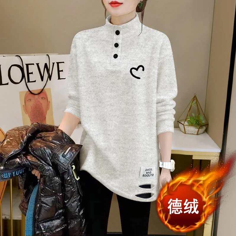 韩版德绒POLO衫秋冬季洋气大码显瘦打底衫内搭半高领女士长袖t恤