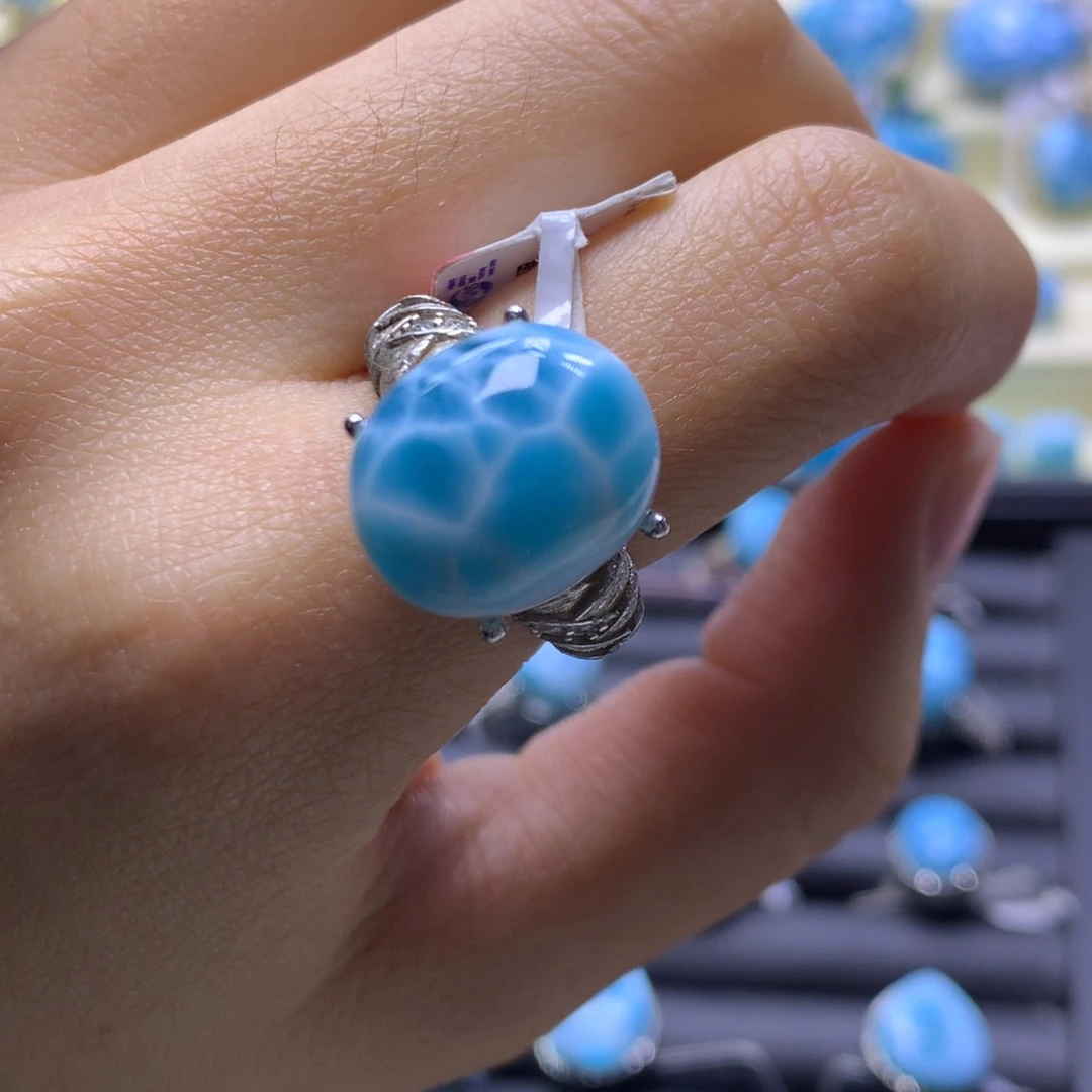 针钠钙石（海纹石）银S925镶嵌戒指蛋面戒指色差略异