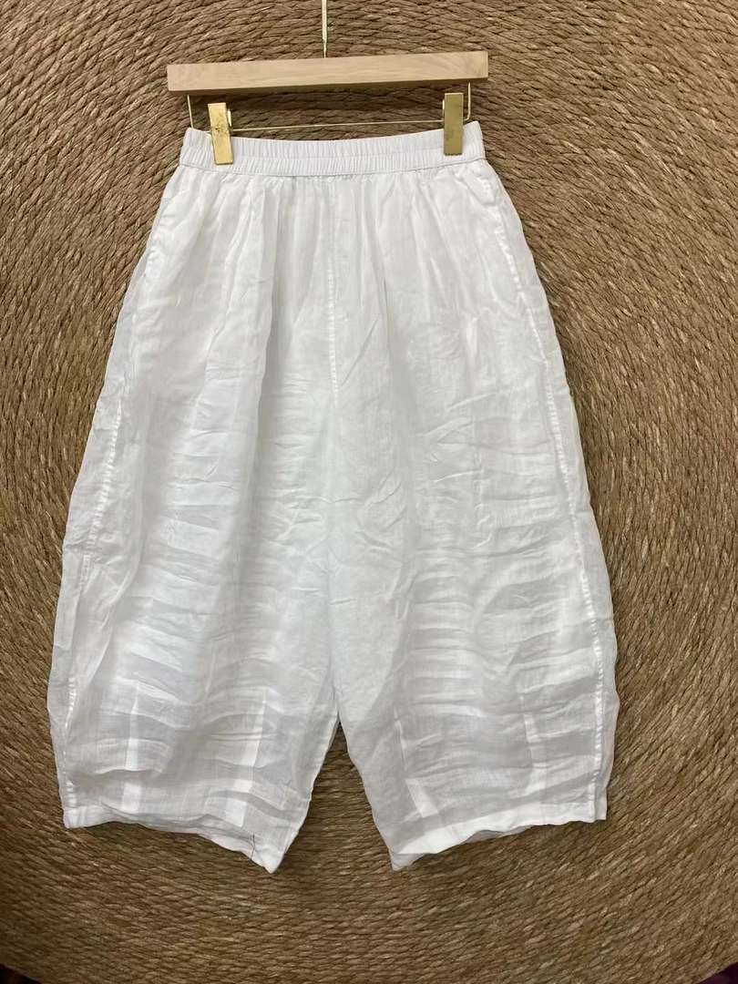 夏季新款100织纯苎麻宽松大码品质纯色老爹南瓜裤