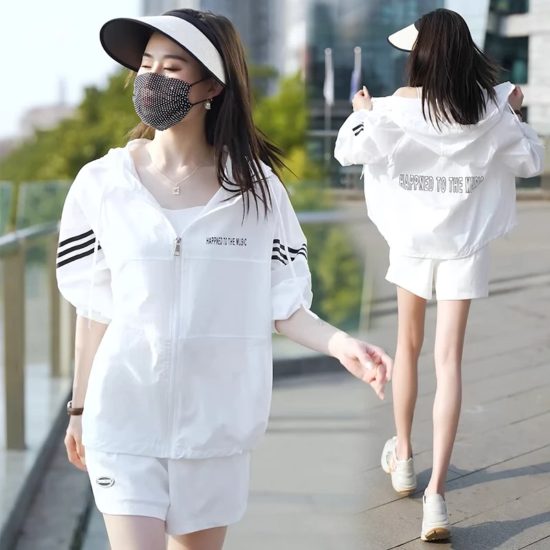 冰丝防晒衣女夏季时尚薄款宽松防紫外线外套透气连帽拉链防晒服