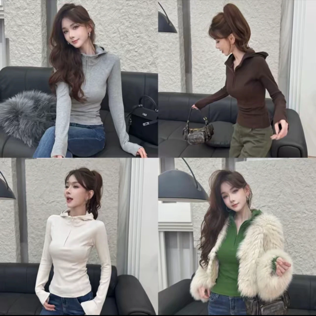 卡卡女装官方旗舰正品美式街头加绒连帽卫衣T恤百搭修身打底上衣