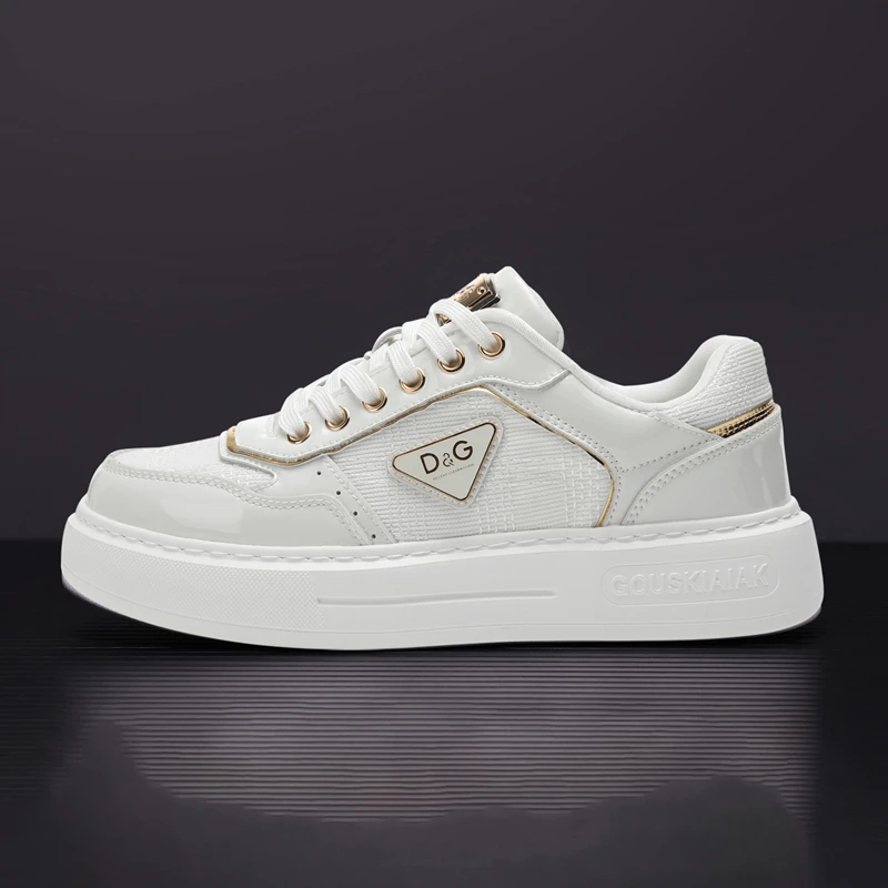 真牛皮小白鞋时尚春夏季厚底运动板鞋潮流圆头休闲百搭男鞋