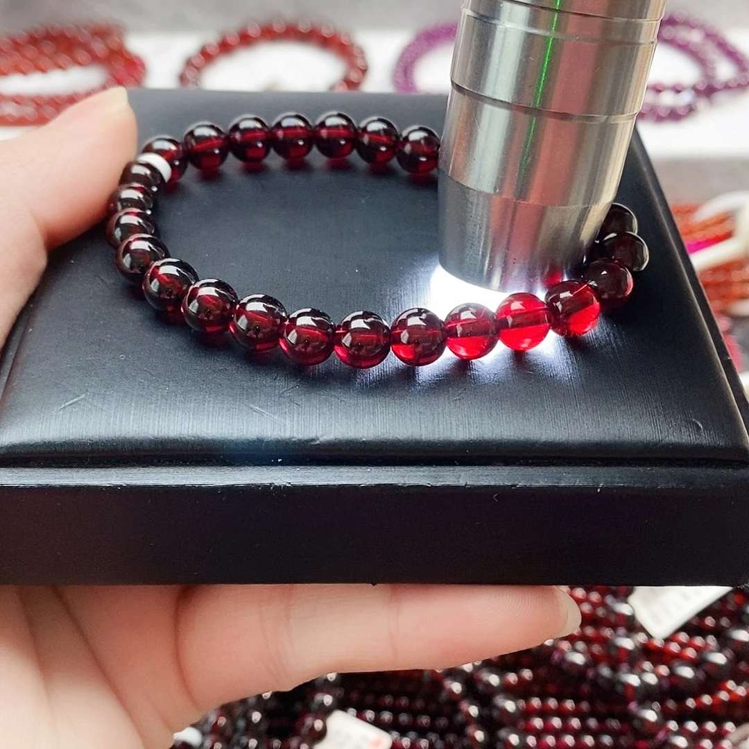 石榴石手链未镶嵌7.3mm玫红