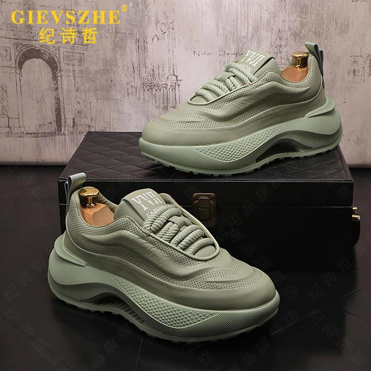 纪诗哲男款老爹鞋厚底增高百搭休闲鞋夏季新款轻奢打孔透气男鞋子