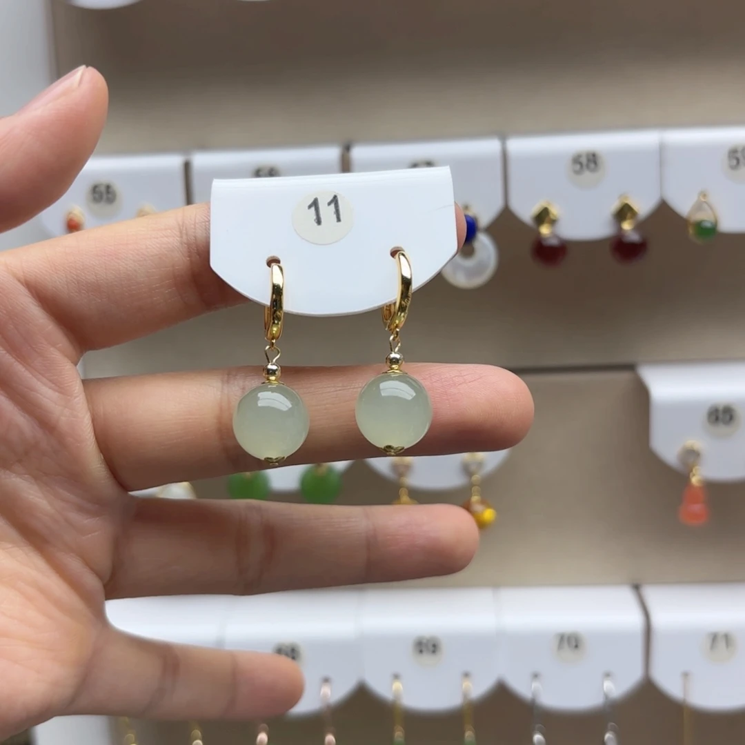 银S925镶嵌和田玉耳饰