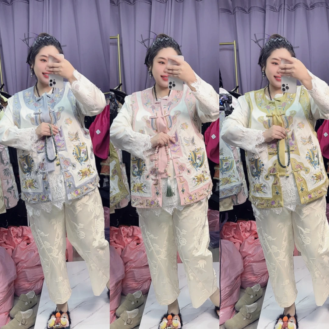 清苍价~深圳89296新中式凤凰蝴蝶梦重工刺绣蝴蝶万物马甲苗绣马夹