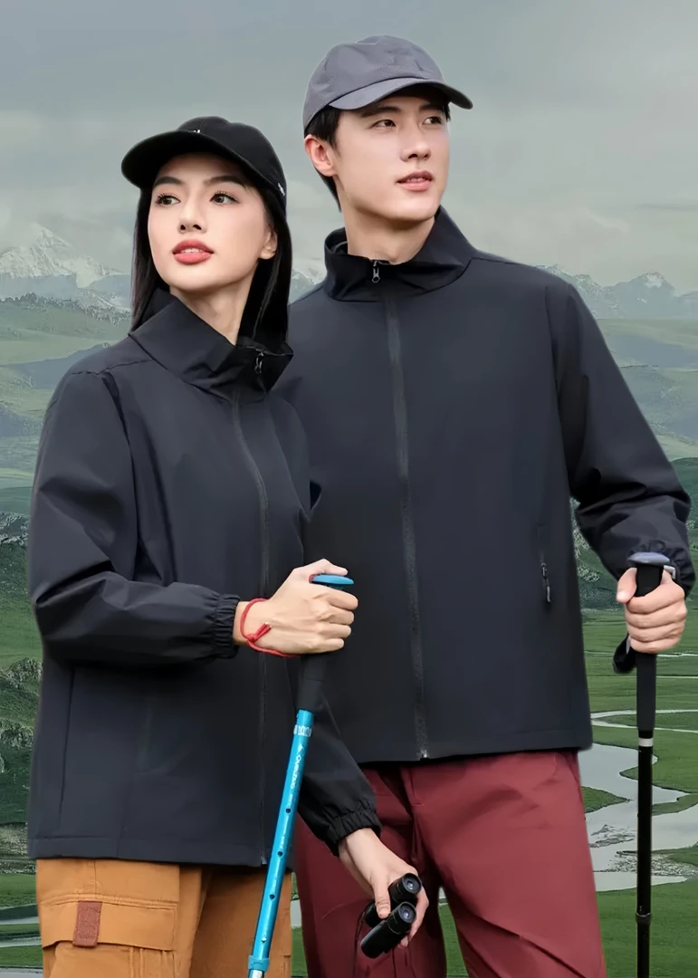 秋冬立领防水防风纯色冲锋衣户外男女通用薄款夹克外套2511