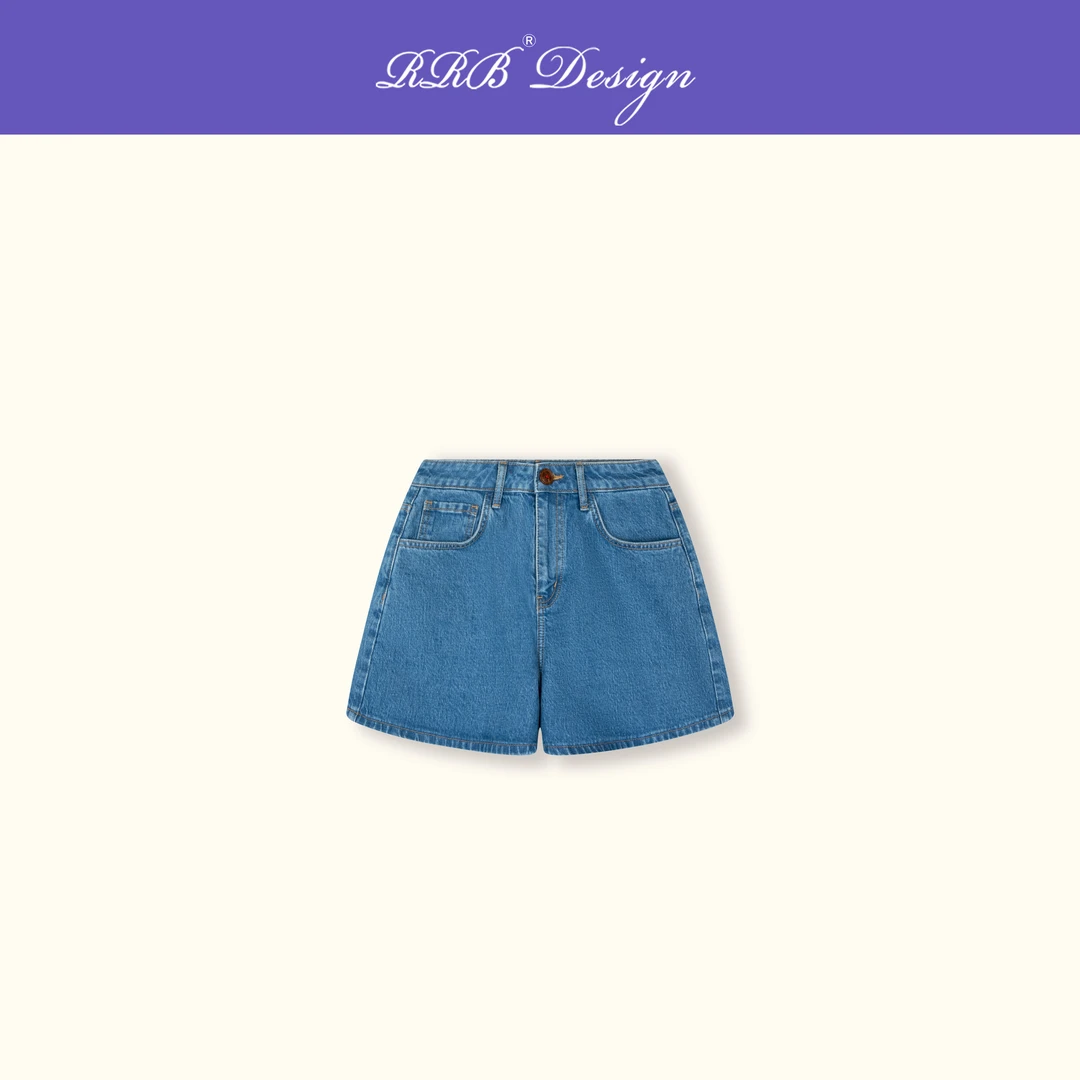 RRB Design「蔚蓝之境」宽松显瘦水洗蓝色牛仔短裤百搭阔腿裤