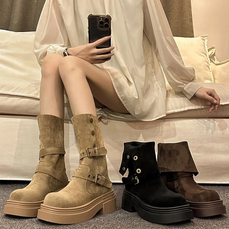 复古英伦风厚底马丁靴女款2025新款秋冬季小个子增高显瘦甜酷短靴