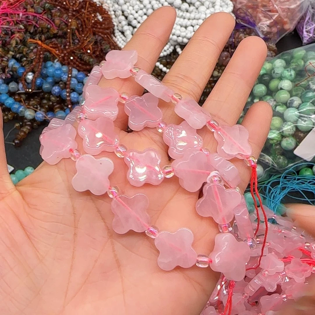 玛瑙/玉髓合金珠宝半成品马粉15mm四叶草一条