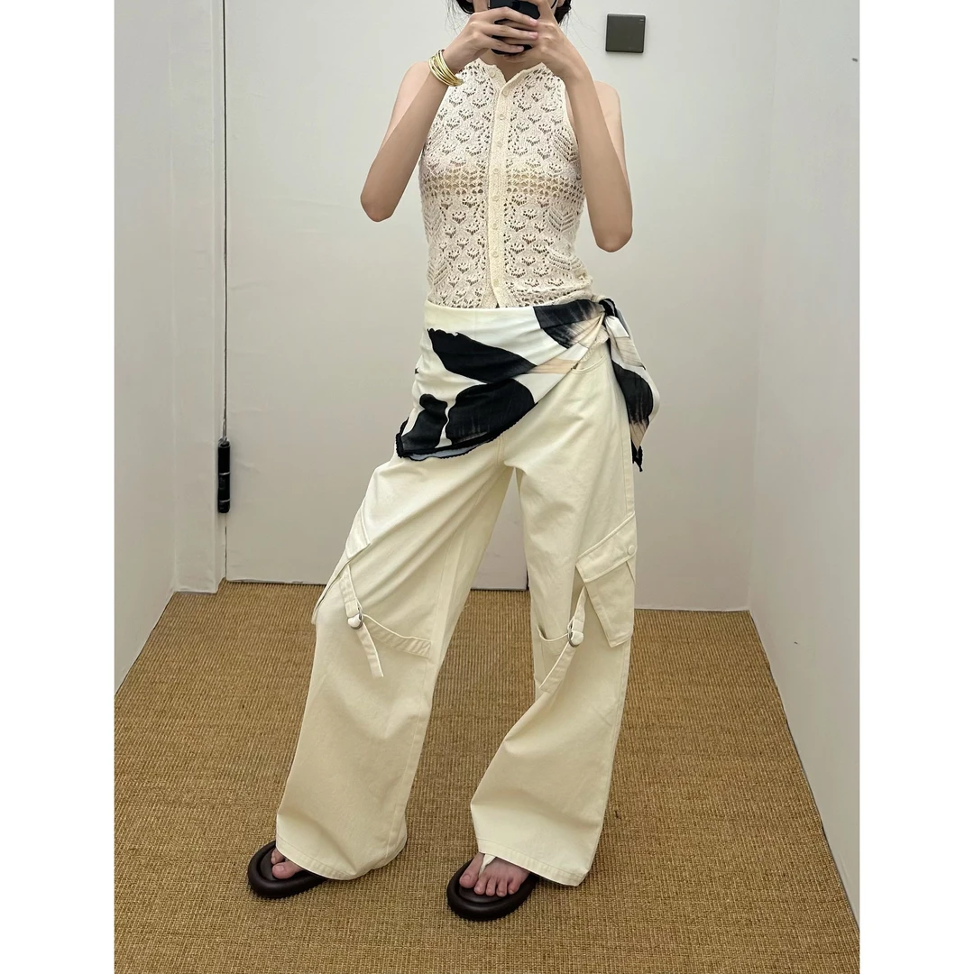 UCUT简刀 MAKE IF 设计师品牌25早秋新品时尚燕麦色工装裤2991