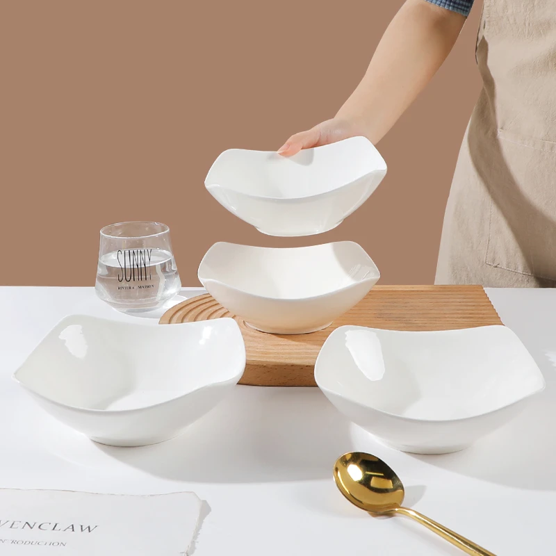 8方斗沙拉碗陶瓷酒店翘脚碗北欧风格创意四角盘子高级ins风方形碗