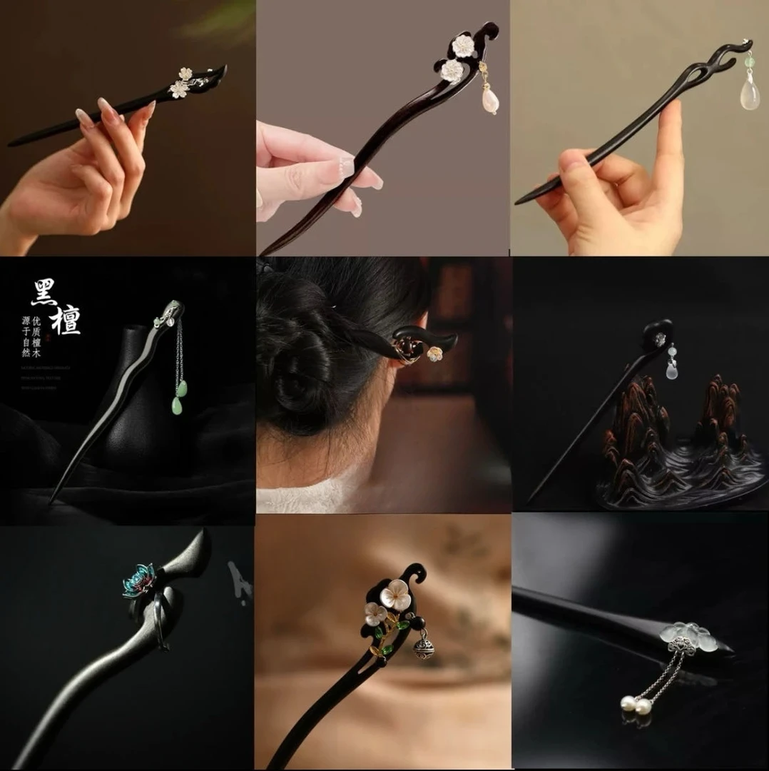 [天然黑檀木]2025新款手工汉服旗袍发簪头饰 礼盒包装