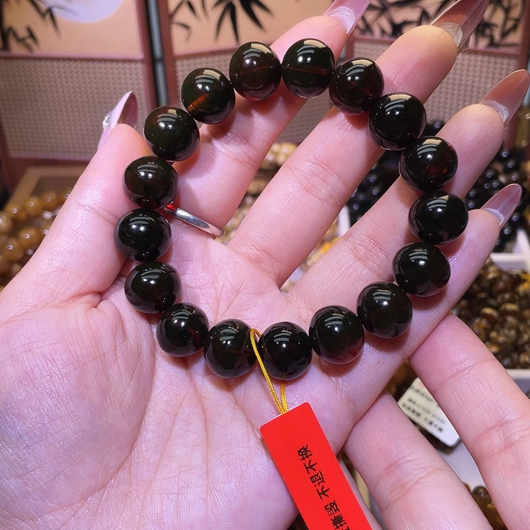琥珀未镶嵌手链抚顺琥珀13血翳手串