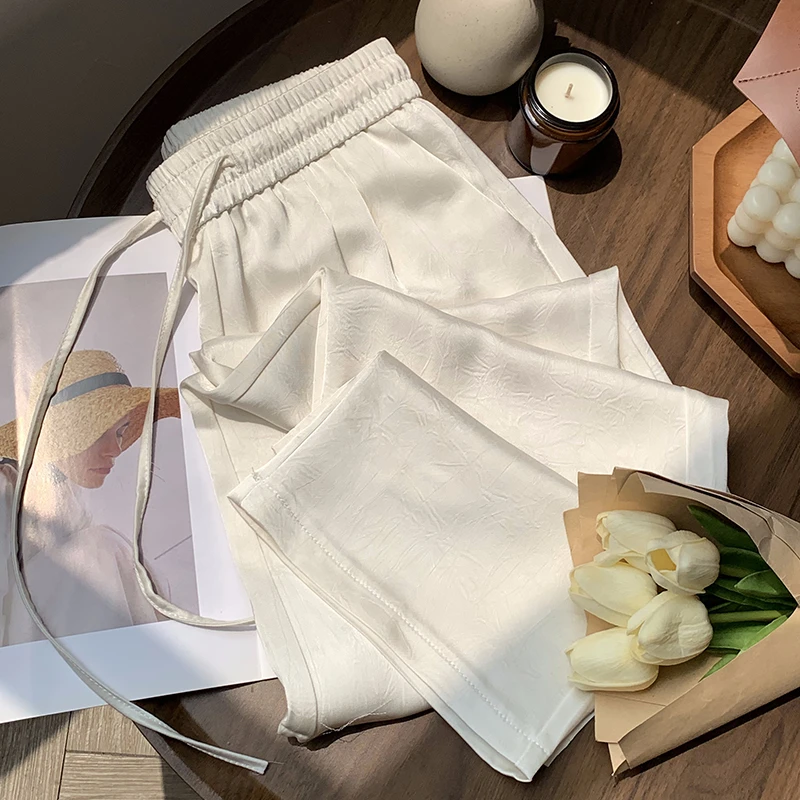 白色醋酸阔腿裤女夏季2025薄款小个子休闲高腰垂感防晒凉凉直筒裤