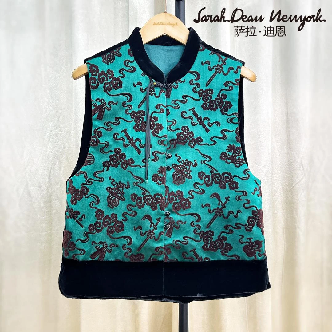 【萨拉迪恩】马夹时尚民族风无袖花色秋冬立领