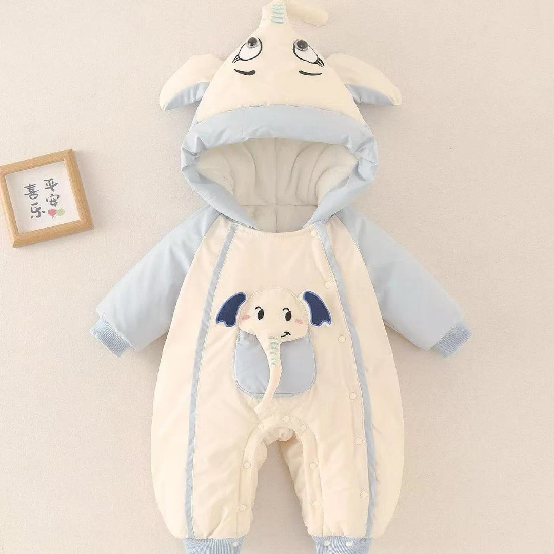 婴儿冬季加绒加厚连体衣棉服宝宝衣服超萌可爱冬装外出