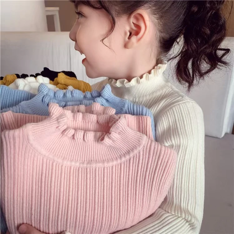 女童毛衣洋气2025秋冬爆款木耳边女孩儿童打底针织衫童装内搭上衣