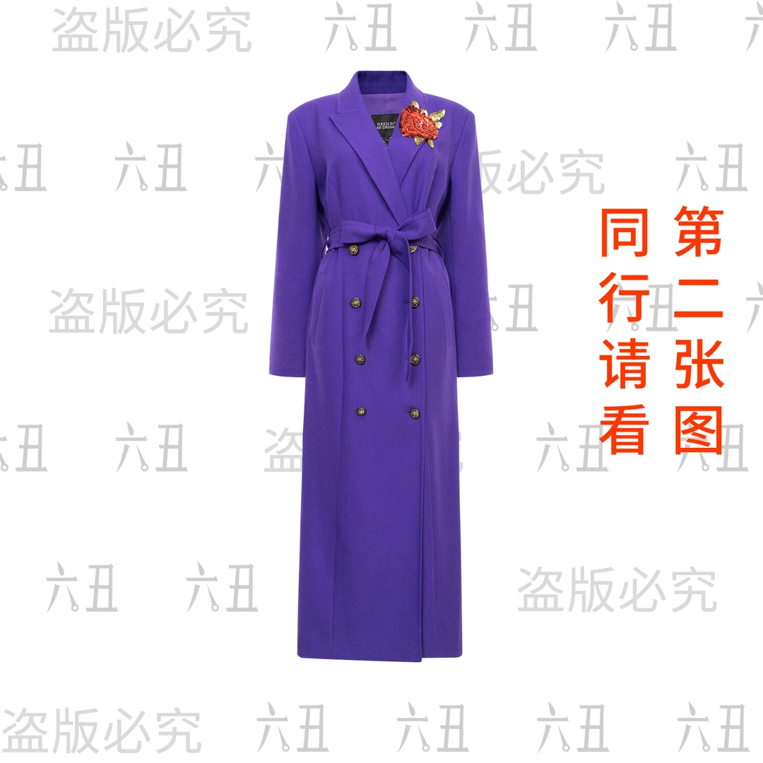六丑【高定风衣】新款高级定制重工钉珠刺绣花双排扣风衣508AFY0230