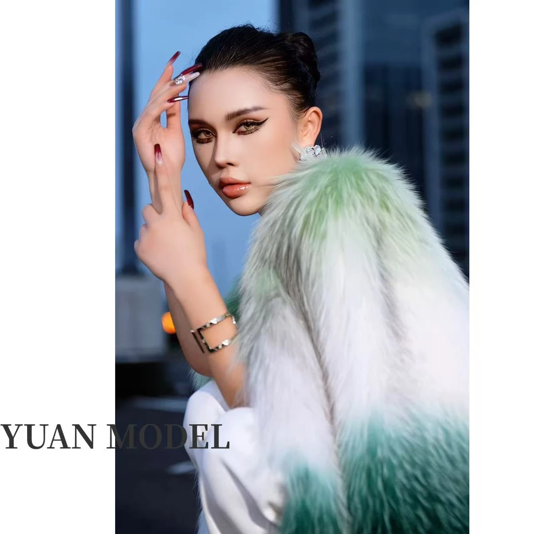 YUAN MODEL/媛老板-高端三色渐变色气质贵妇装草外套女装102560